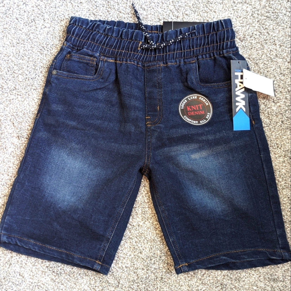 NWT, Tony Hawk, Blue, Knit Denim, Elastic Waist Shorts - Boys Medium 10/12